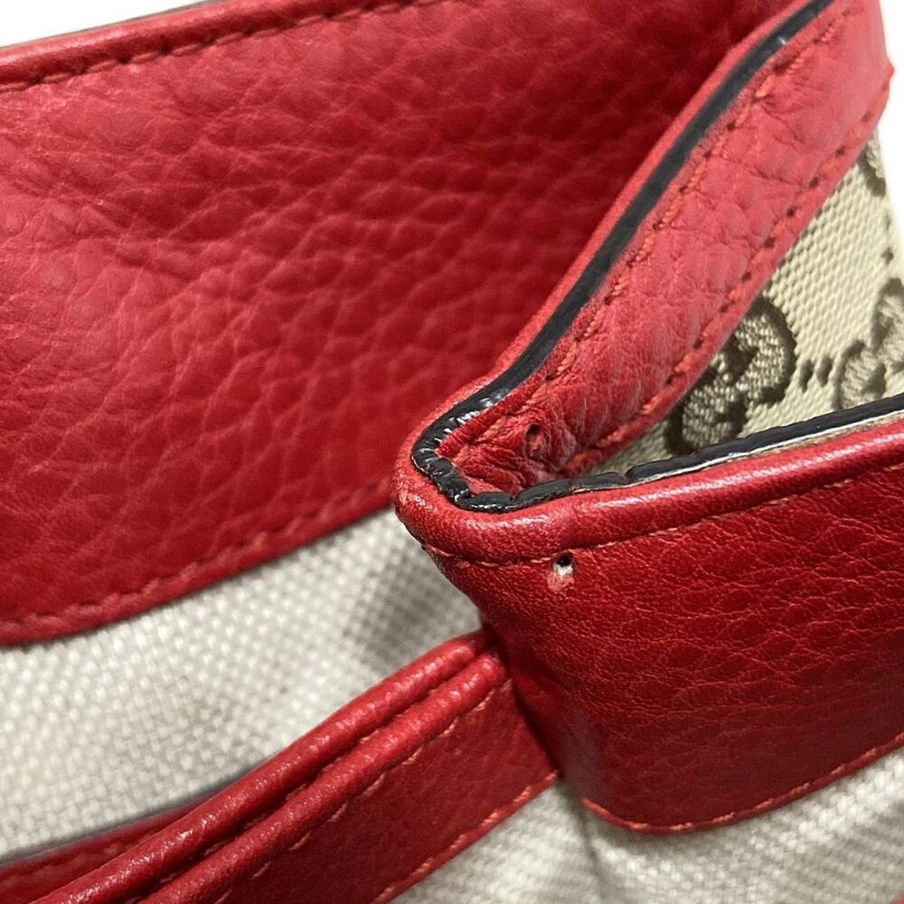 Gucci GG/Bamboo Handbag 308360 Red Beige Dark Brown Jacquard Leather - Picture 13 of 15